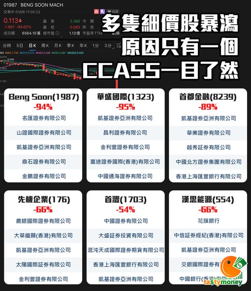 細價股斬倉式暴瀉：CCASS 持倉券商的共通點